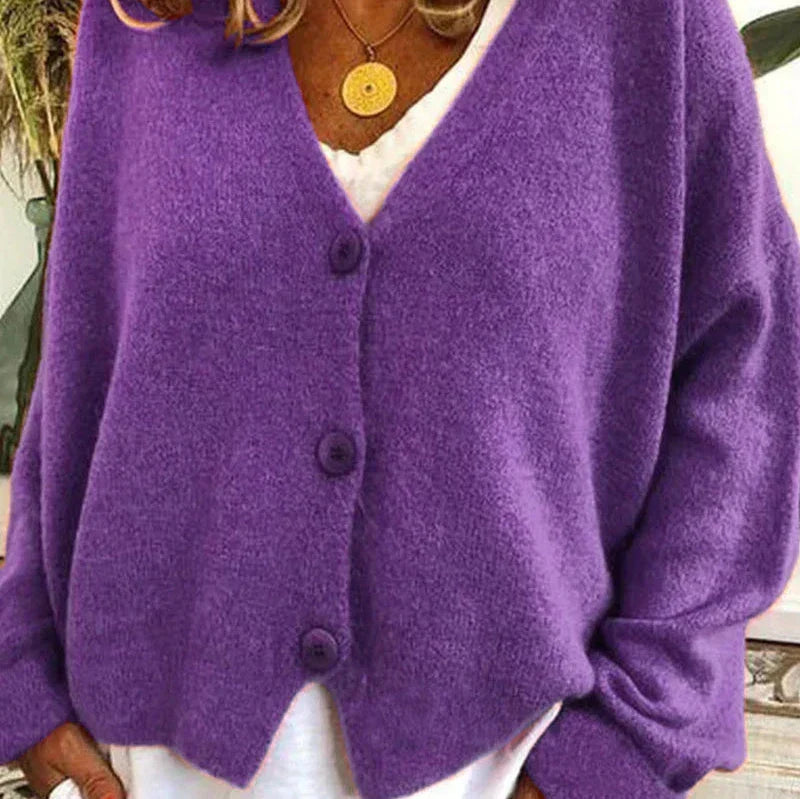 Damen Freizeit-Strickjacke mit V-Ausschnitt und Knöpfen
