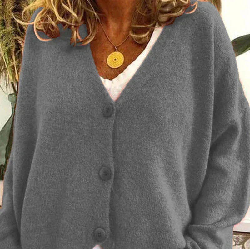 Damen Freizeit-Strickjacke mit V-Ausschnitt und Knöpfen