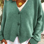 Damen Freizeit-Strickjacke mit V-Ausschnitt und Knöpfen