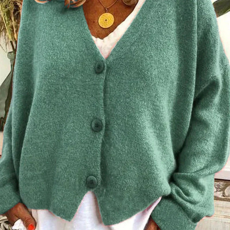 Damen Freizeit-Strickjacke mit V-Ausschnitt und Knöpfen