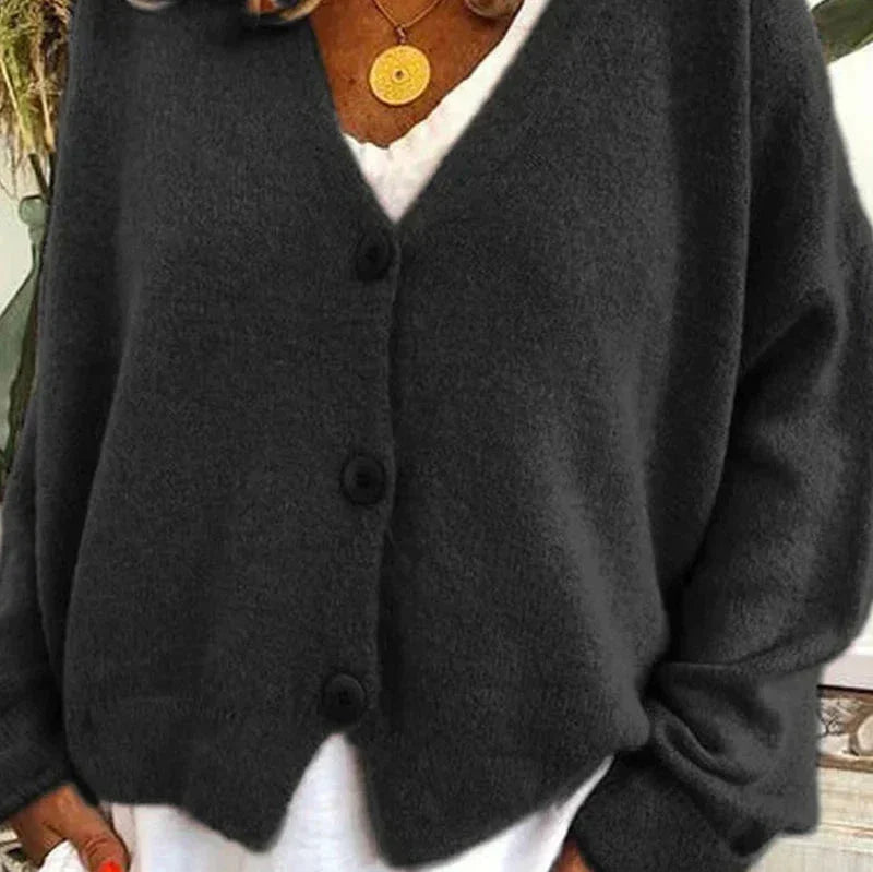 Damen Freizeit-Strickjacke mit V-Ausschnitt und Knöpfen