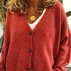 Damen Freizeit-Strickjacke mit V-Ausschnitt und Knöpfen