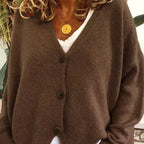 Damen Freizeit-Strickjacke mit V-Ausschnitt und Knöpfen