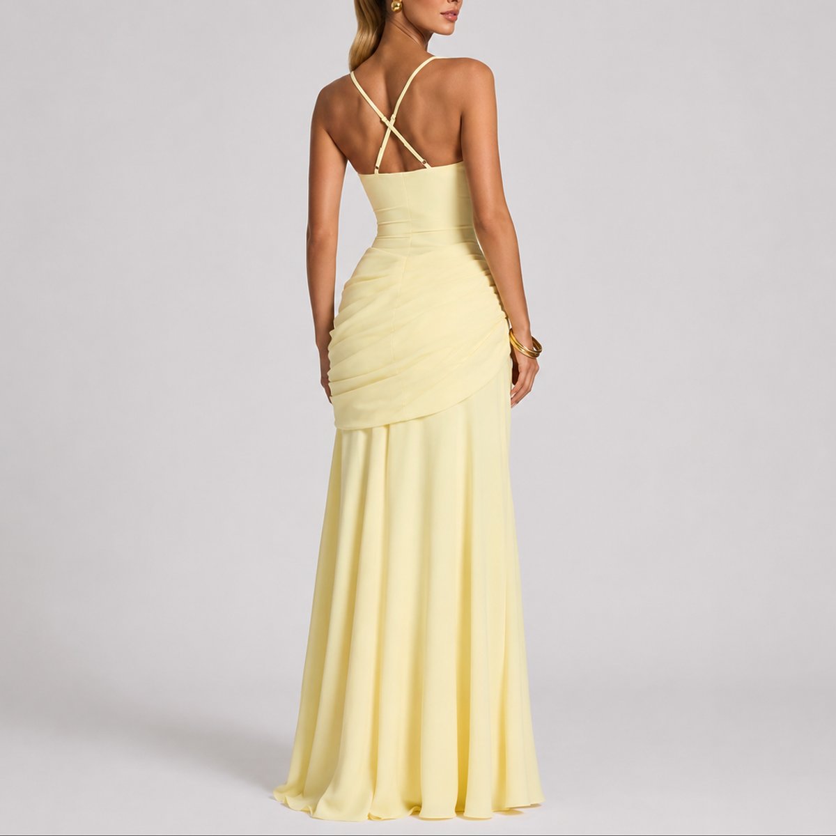 Damen Gerafftes Maxi-Hochzeitskleid mit Quadratausschnitt für Hochzeitsgäste