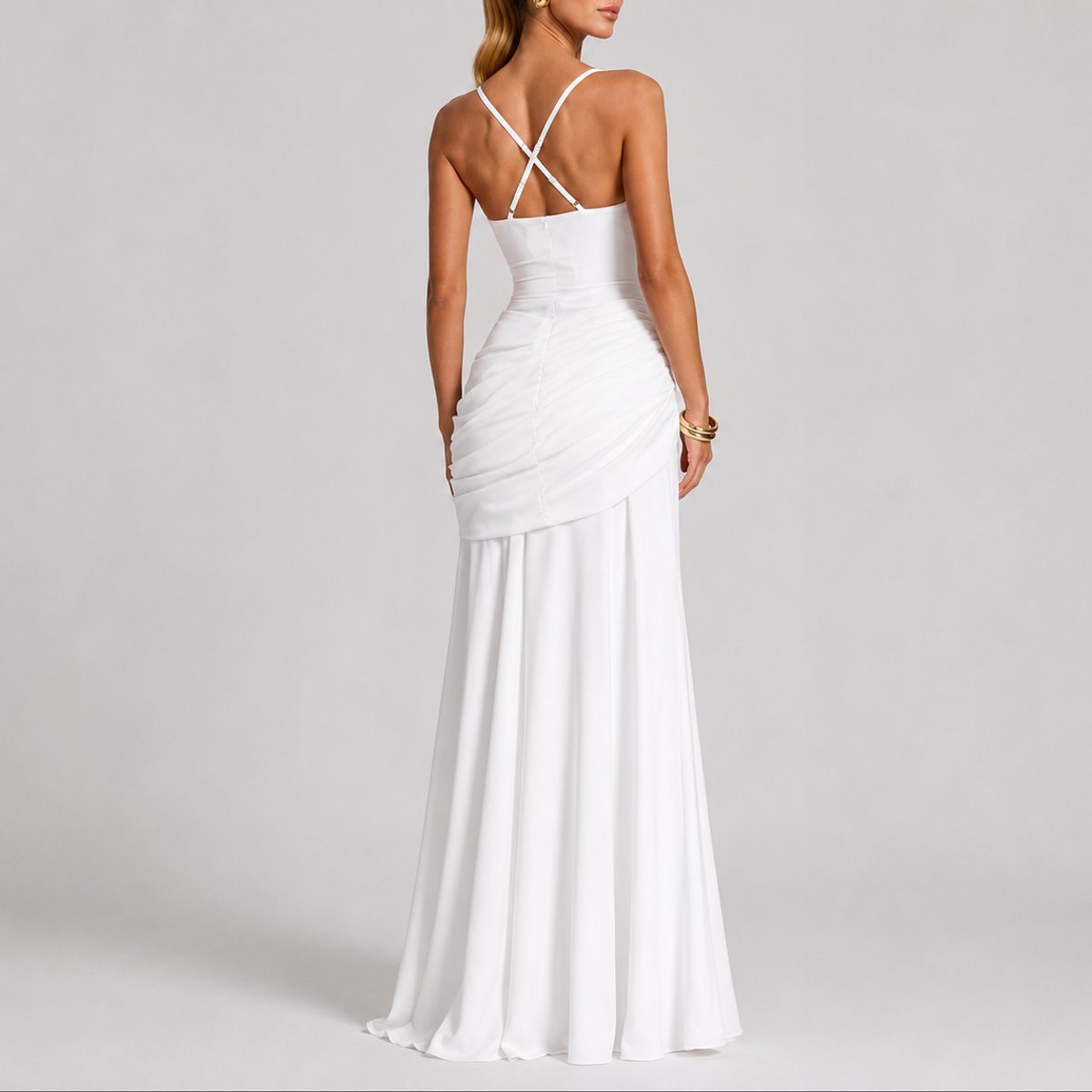 Damen Gerafftes Maxi-Hochzeitskleid mit Quadratausschnitt für Hochzeitsgäste