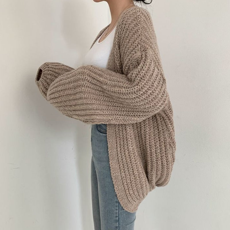 Damen Grobstrickjacke mit offener Vorderseite