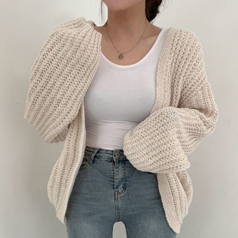 Damen Grobstrickjacke mit offener Vorderseite
