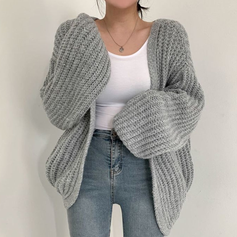 Damen Grobstrickjacke mit offener Vorderseite