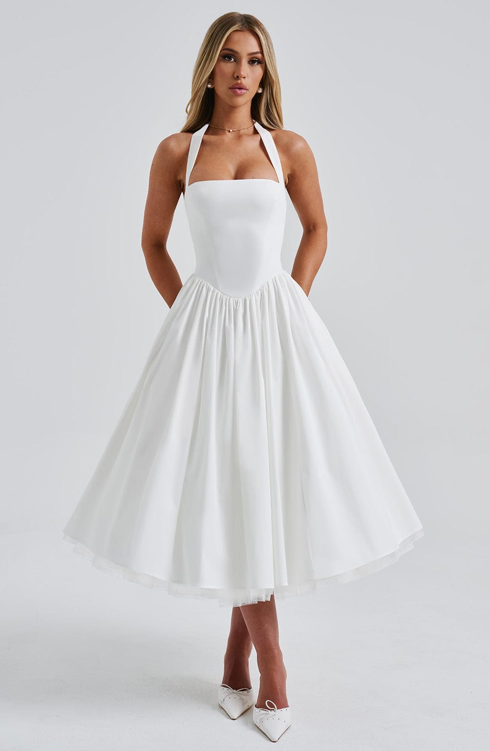 Damen Halter-Midi-Hochzeitskleid für Hochzeitsgäste