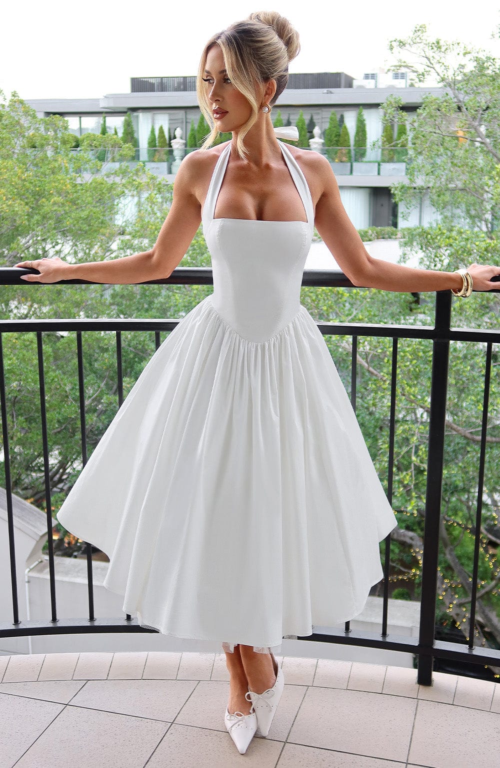 Damen Halter-Midi-Hochzeitskleid für Hochzeitsgäste