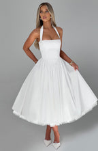 Damen Halter-Midi-Hochzeitskleid für Hochzeitsgäste