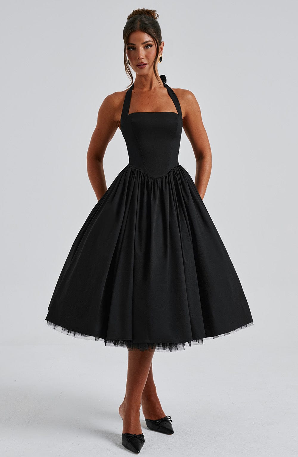 Damen Halter-Midi-Hochzeitskleid für Hochzeitsgäste