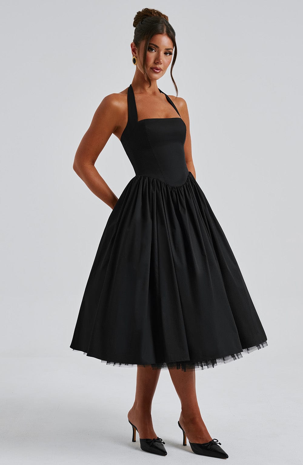 Damen Halter-Midi-Hochzeitskleid für Hochzeitsgäste