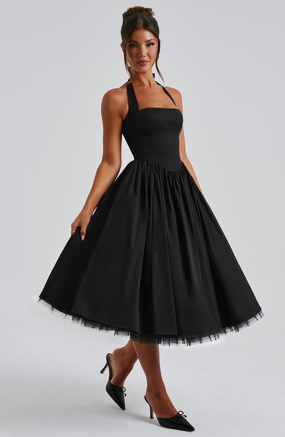 Damen Halter-Midi-Hochzeitskleid für Hochzeitsgäste