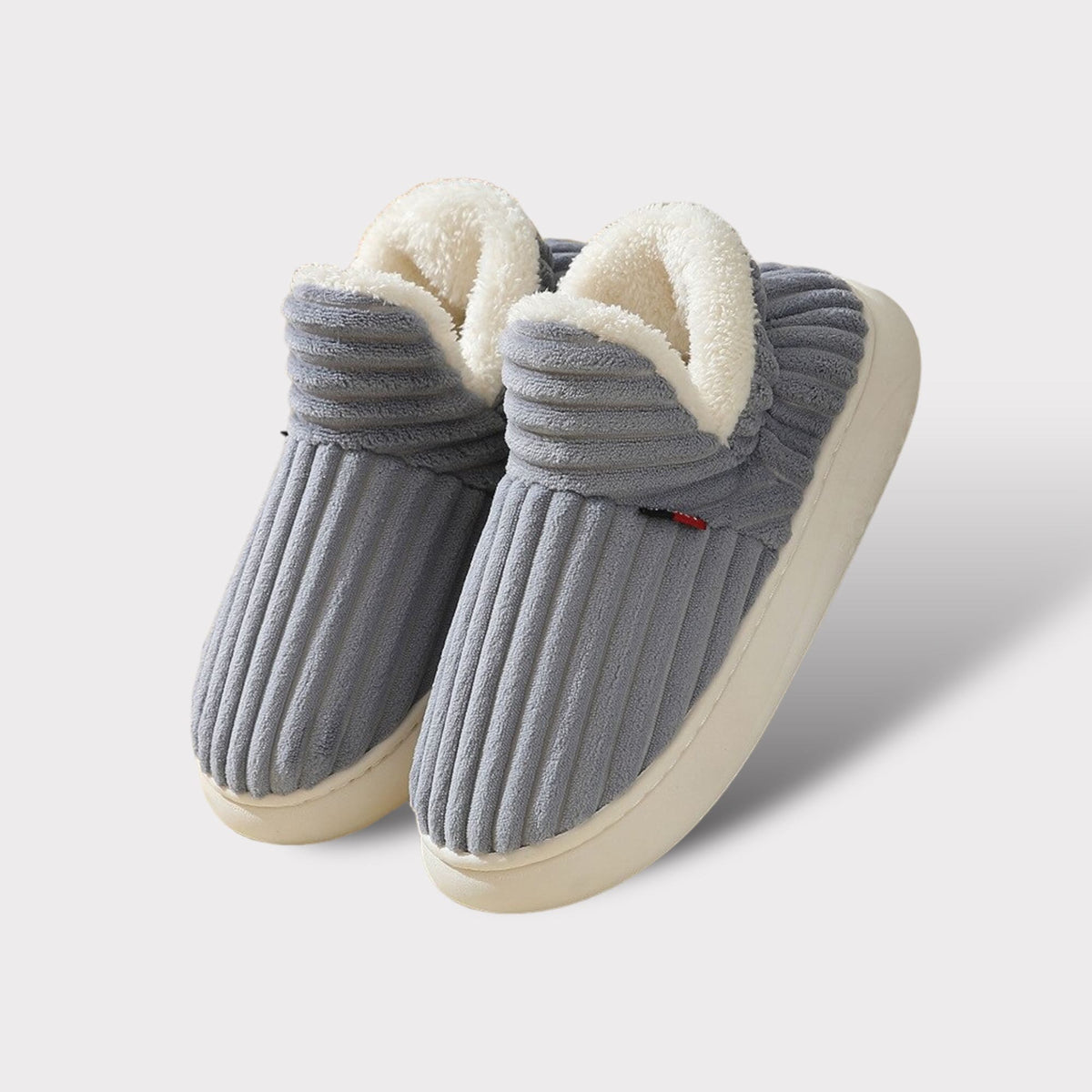 Unisex Hausschuhe mit Kunstfell – Warme Cord-Hüttenschuhe mit rutschfester Sohle