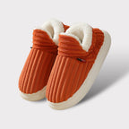 Unisex Hausschuhe mit Kunstfell – Warme Cord-Hüttenschuhe mit rutschfester Sohle
