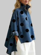 Damen Hemdbluse mit Polka-Dots, Umlegekragen und Brusttaschen