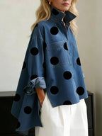 Damen Hemdbluse mit Polka-Dots, Umlegekragen und Brusttaschen
