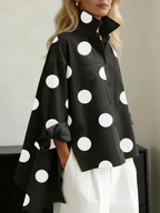 Damen Hemdbluse mit Polka-Dots, Umlegekragen und Brusttaschen