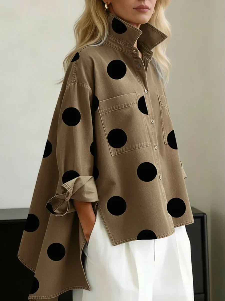 Damen Hemdbluse mit Polka-Dots, Umlegekragen und Brusttaschen