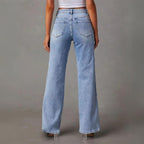 Damen Wide Leg Jeans High Waist hellblau mit diagonalen Ziernähten