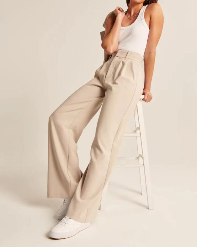 Damen Wide Leg Stoffhose High Waist mit Bundfalten – elegante Business Hose