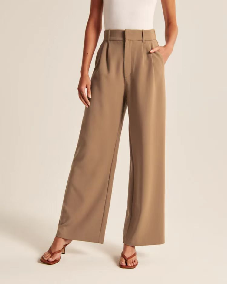 Damen Wide Leg Stoffhose High Waist mit Bundfalten – elegante Business Hose