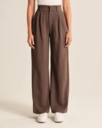 Damen Wide Leg Stoffhose High Waist mit Bundfalten – elegante Business Hose