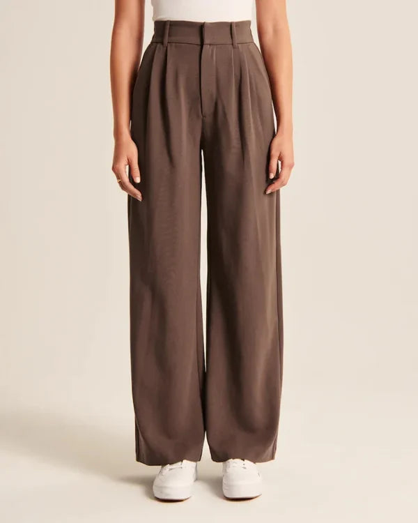 Damen Wide Leg Stoffhose High Waist mit Bundfalten – elegante Business Hose