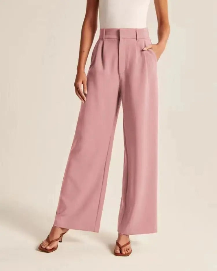 Damen Wide Leg Stoffhose High Waist mit Bundfalten – elegante Business Hose