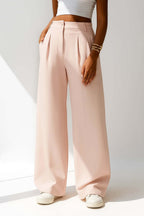 Damen Marlenehose mit Bundfalten – High Waist Wide Leg Hose mit Stretch