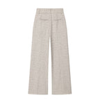 Damen High Waist Hose mit weitem Bein und Biesennaht – beige melierte Stoffhose