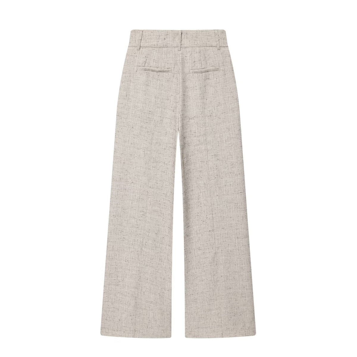 Damen High Waist Hose mit weitem Bein und Biesennaht – beige melierte Stoffhose