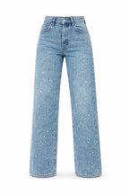 Damen Glitzer Jeans mit Strass – High Waist Straight Leg Jeans für Party & Silvester