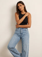 Damen Glitzer Jeans mit Strass – High Waist Straight Leg Jeans für Party & Silvester