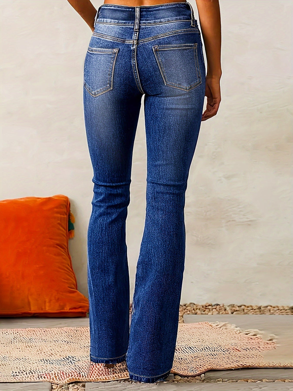 Damen High Waist Bootcut Jeans – Flared Schlagjeans mit Doppelknopf
