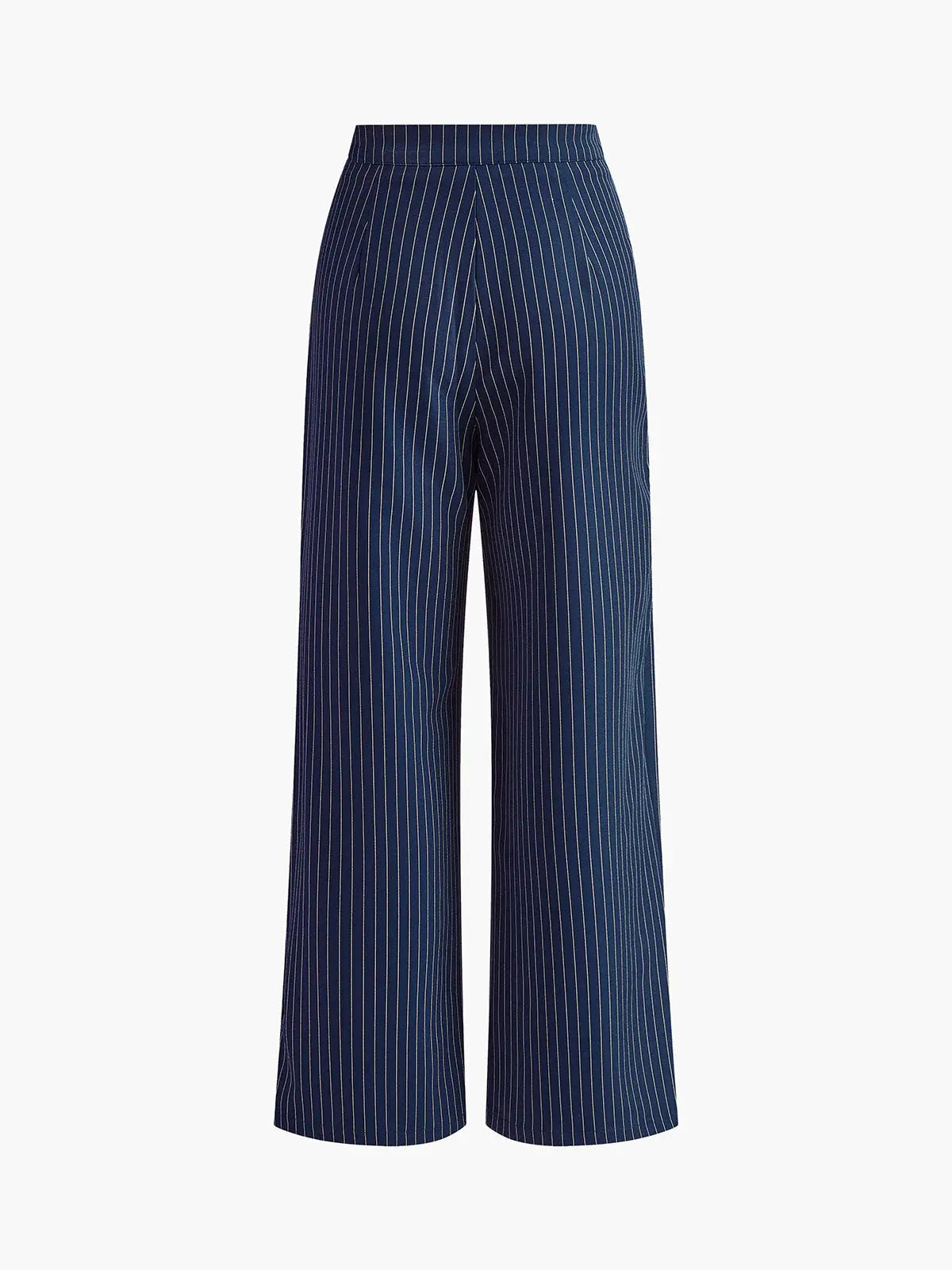 Damen Nadelstreifenhose marineblau High Waist Wide Leg – Business Stoffhose mit Bundfalten