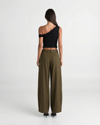 Damen Wide Leg Hose High Waist mit tiefen Bundfalten – Ballonhose in Khaki