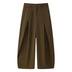Damen Wide Leg Hose High Waist mit tiefen Bundfalten – Ballonhose in Khaki