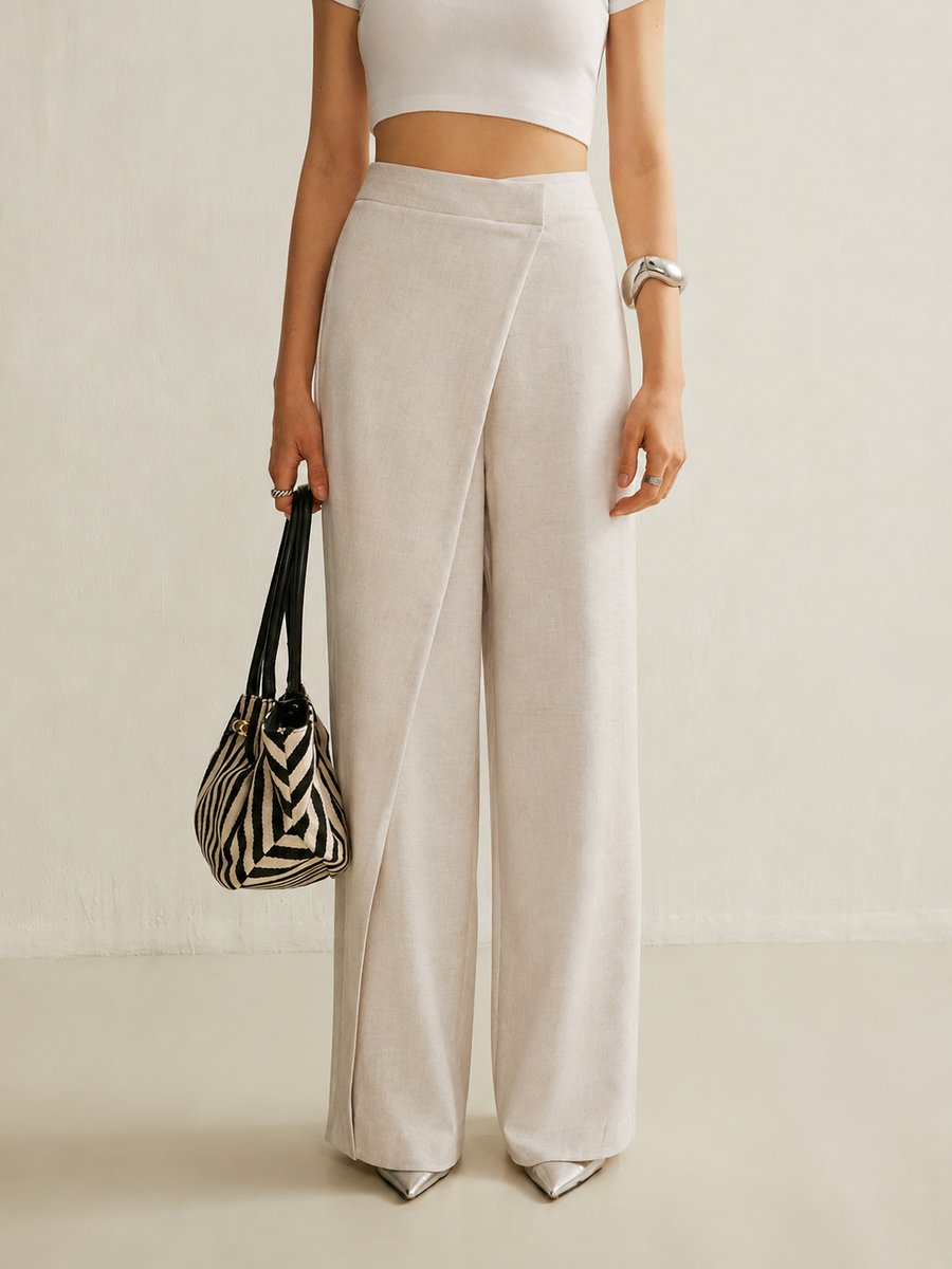 Damen Wickelhose High Waist Wide Leg – elegante Hose mit asymmetrischer Wickelfront