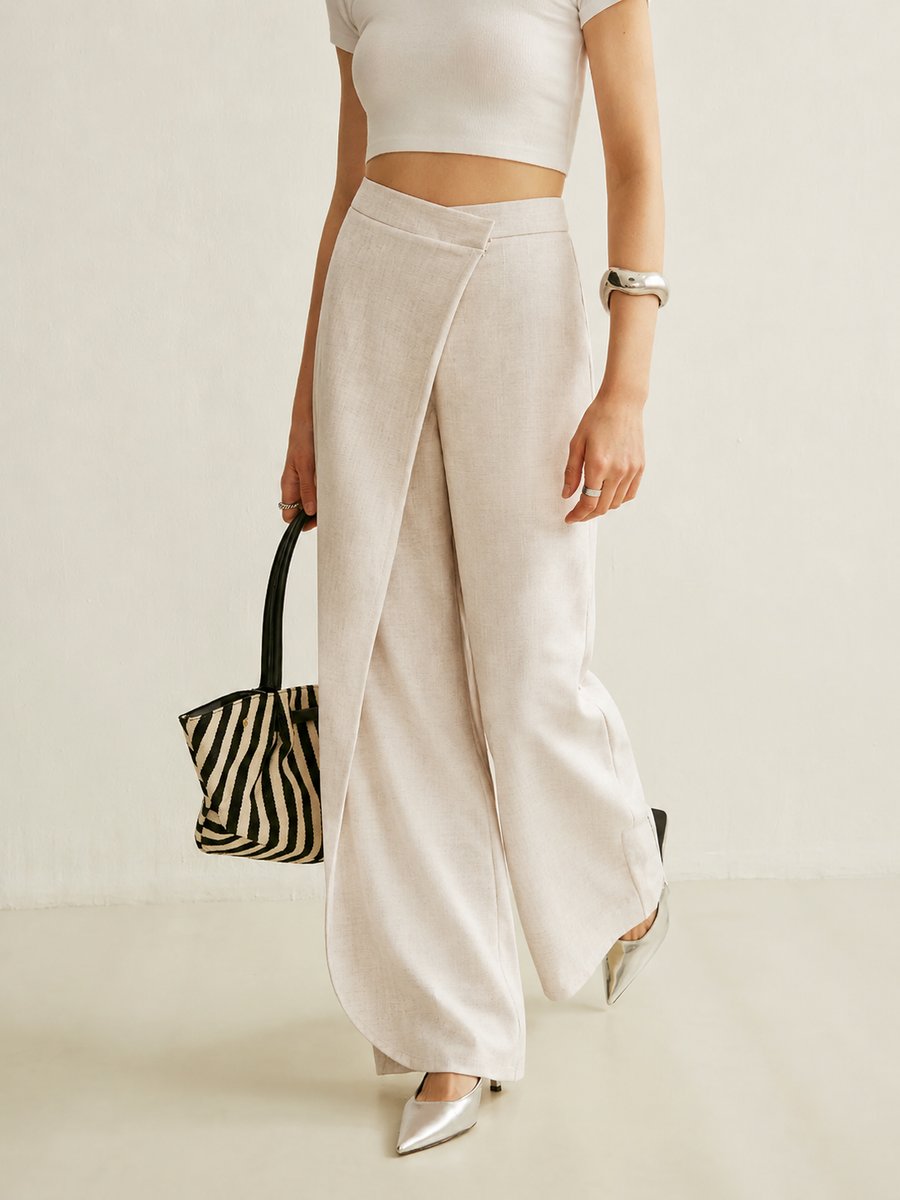Damen Wickelhose High Waist Wide Leg – elegante Hose mit asymmetrischer Wickelfront
