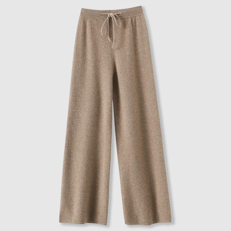 Damen Weite Hose aus Kaschmirmischung – Wide Leg Strickhose mit Kordelzug, Winter