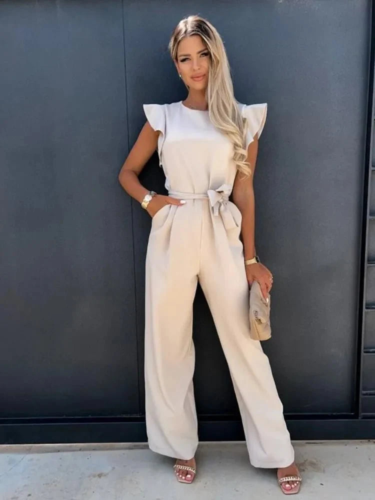 Damen Jumpsuit mit Rüschenärmeln und tailliertem Schnitt