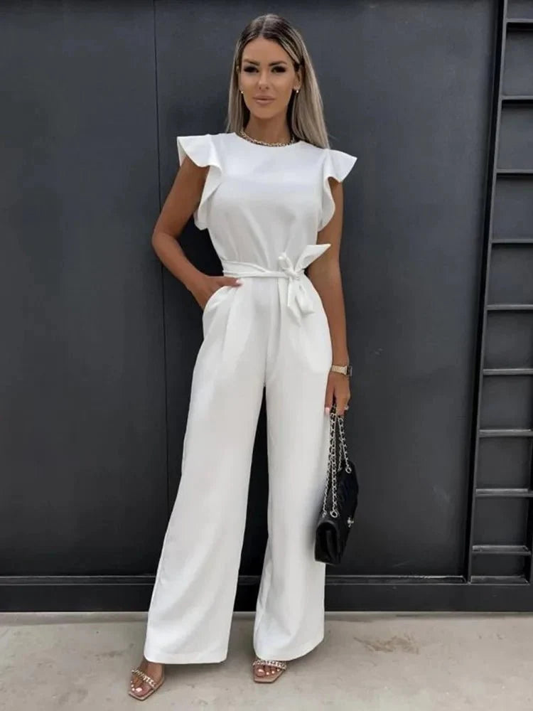 Damen Jumpsuit mit Rüschenärmeln und tailliertem Schnitt