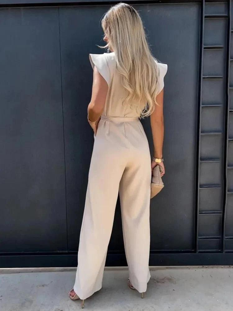 Damen Jumpsuit mit Rüschenärmeln und tailliertem Schnitt