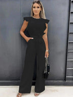 Damen Jumpsuit mit Rüschenärmeln und tailliertem Schnitt