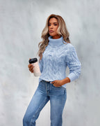 Damen Kabelstrick-Rollkragenpullover mit taillierter Silhouette