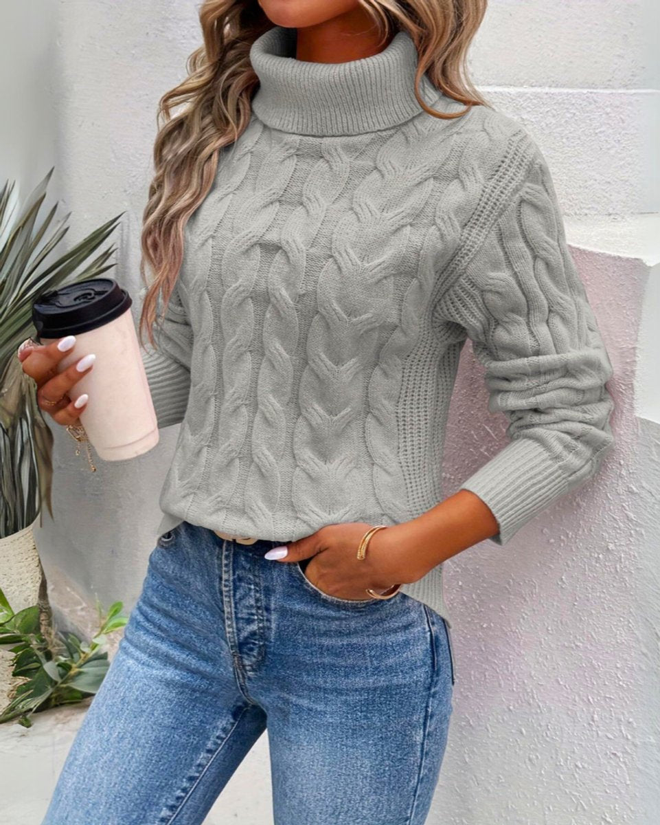 Damen Kabelstrick-Rollkragenpullover mit taillierter Silhouette