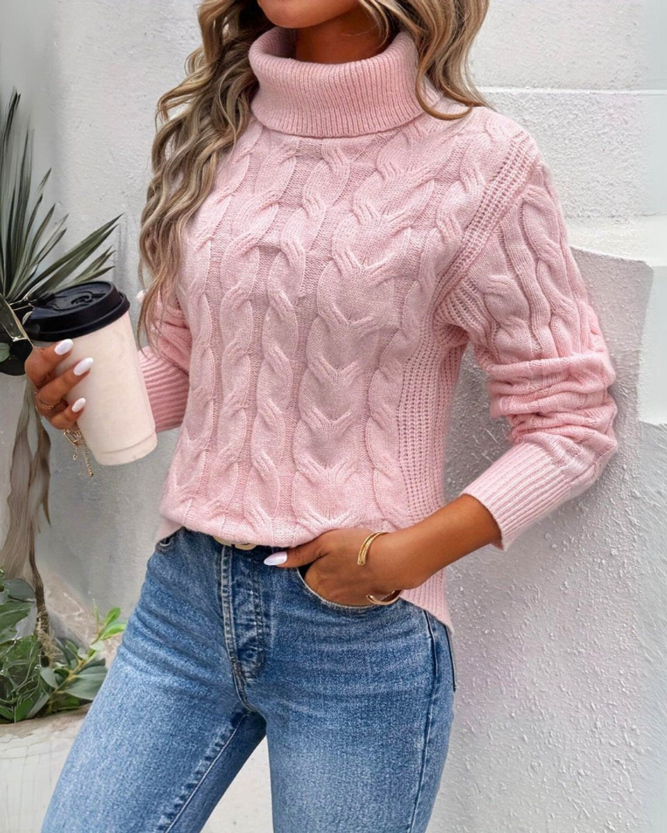 Damen Kabelstrick-Rollkragenpullover mit taillierter Silhouette