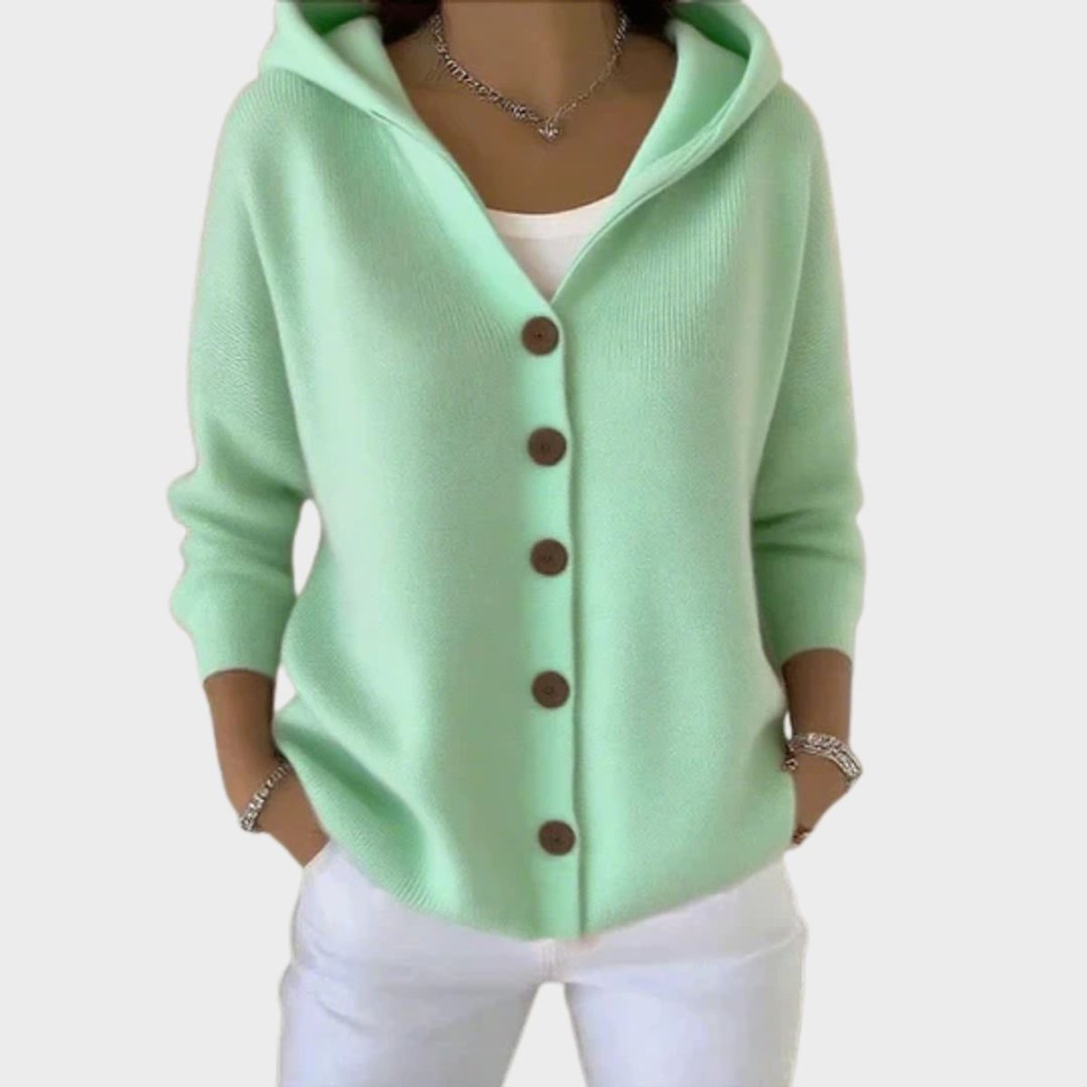 Damen Kapuzen-Cardigan mit Knopfleiste im Relaxed Fit